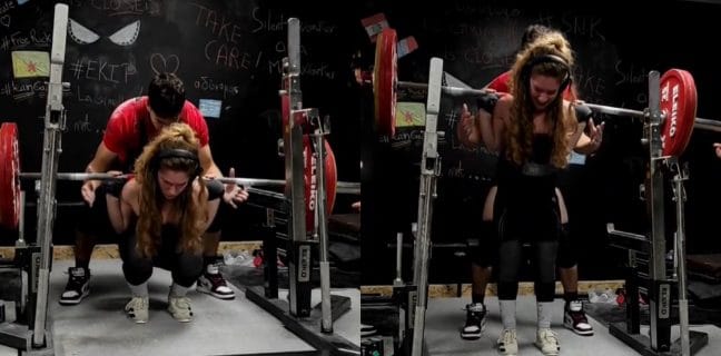Tiffany Chapon Quebra Record de Agachamento com 153.5kg durante Treinamento