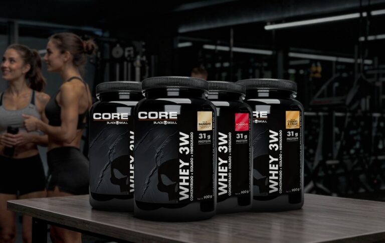 Embalagens do novo whey Black Skull, o WHEY 3W CORE